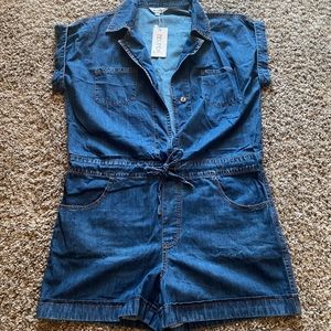 Stretchy jean material romper.